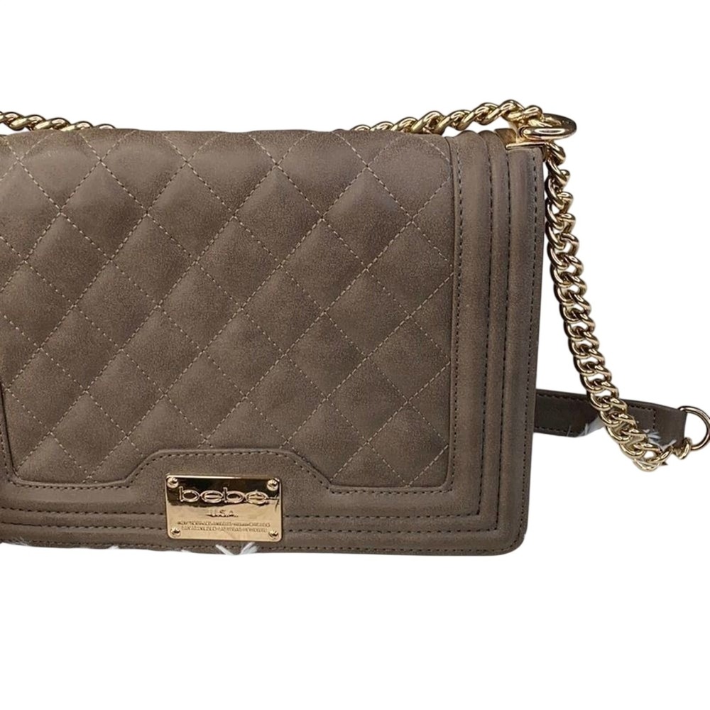 y2k Vintage Bebe Crossbody Bag Quilted Gold Chain Shoulder Purse Flap Handbag
